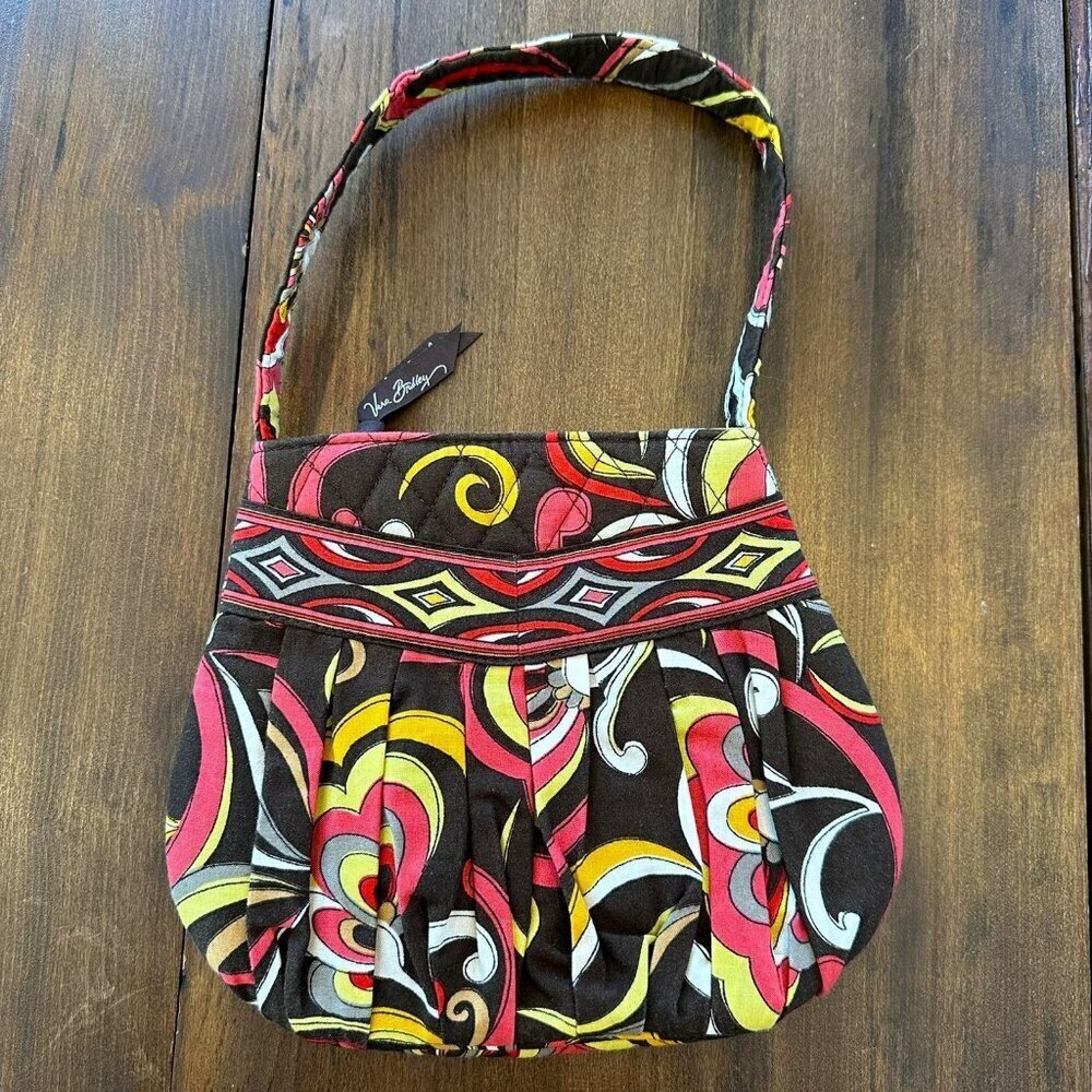 Vera Bradley Brown and Pink Pop Floral Quilted Cotton Small Handbag